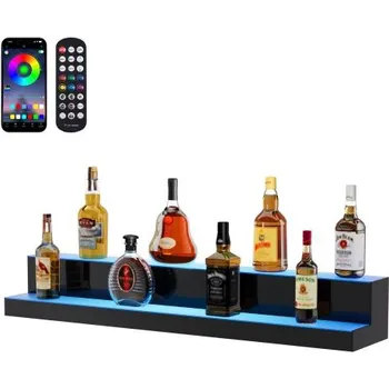 Stojan na víno Stojan na lahve s alkoholem VEVOR s LED osvětlením, 2 úrovně 40palcového komerčního osvětleného barového regálu pro domácí použití, 2stupňový stojan na whisky, akrylové police na nápoje s RF dálkovým ovládáním a ovládáním pomocí aplikace a…