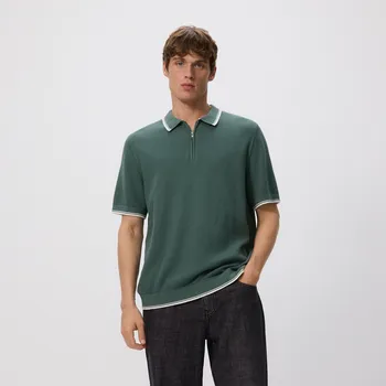 Pánské tričko Reserved - Strukturální polo svetr - ocelově zelená - TA173-96X - TA173-96X-M