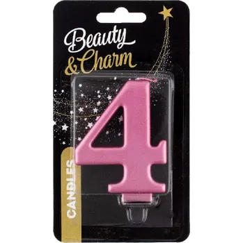 Dortová svíčka Svíčka dortová číslice 4 metalická, růžová 8 cm