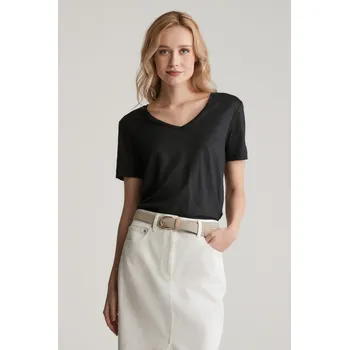 Dámské tričko TRIČKO GANT REG LINEN V-NECK SS T-SHIRT BLACK