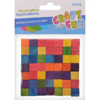 Dřevěné kostičky barevné 1,5 x 1,5 x 1,5 cm 49 ks