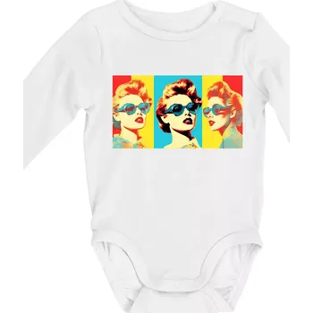 Koláž retro ženy - Body kojenecké s dlouhým rukávem - Dlouhý r. 3-6 měs ( Bílá )