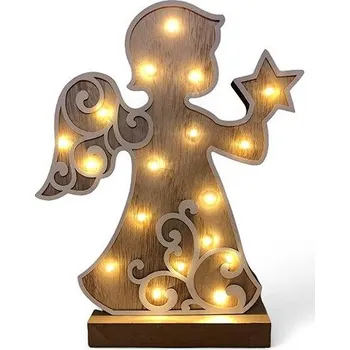 Vánoční dekorace senzanakupy Vánoční dřevěná LED dekorace - Anděl 32 cm 32 cm bílá