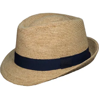 Klobouk Fiebig - Headwear since 1903 Trilby Raffia - slaměný klobouk crochet s modrou stuhou Velikost: 59 cm (L)