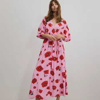 Dámské šaty Reserved - Květované maxi šaty - růžová - 145FG-30X - 145FG-30X-XL