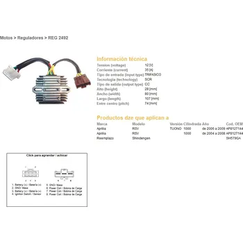 Elektroinstalace pro motocykl DZE regulátor napětí APRILIA RSV 1000 04-08; TUONO 1000 06-09 (SH579GA) (AP8127144) (ESR549) (DZE regulátor napětí APRILIA RSV 1000 04-08; TUONO 1000 06-09 (SH579GA) (AP8127144) (ESR549))