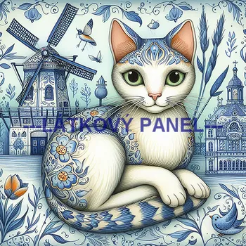 Látkový panel - Kočka - KČ-193 Velikost: 25x25cm, Materiál: Bavlna