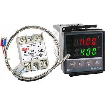 Termostat REGULÁTOR TEPLOTY ČIDLO TYPU K 1,5m + SSR 25DA PRO UDÍRNY RYB A UZENIN