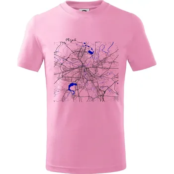 Plzeň mapa s vodními toky - Tričko dětské bavlněné - 134 cm/8 let ( Růžová )