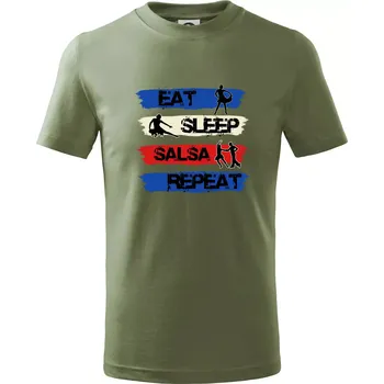 Eat sleep salsa repeat - Tričko dětské bavlněné - 98 cm / 2 roky ( Khaki )