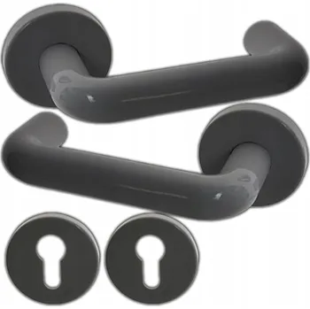 Dveřní kování BEZPEČNÁ KLIKA KE DVEŘÍM 9x9x170 S ŠTÍTKEM PRO VLOŽKU PROTIPOŽÁRNÍ (P.POŽ) ŠEDÁ LESKLÁ