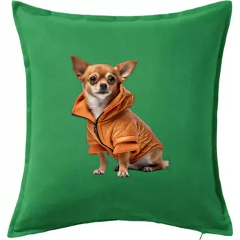 Polštář Čivava v bundě - Polštář 50x50 - 50x50 - Pouze potah ( Středně zelená )