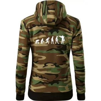 Dámská mikina Evoluce dřevorubec - pila a kmen - Dámská mikina trendy zipper s kapucí - 2XL ( Hnědý maskáč )