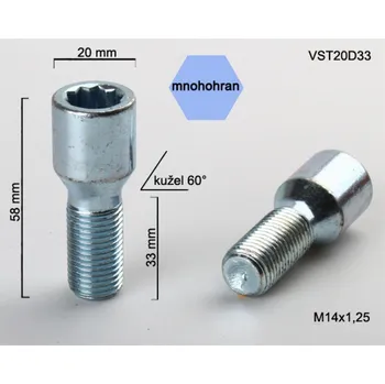Šroubek na kolo Kolový šroub M14x1,5x33 kužel s vnitřním mnohohranem, průměr hlavy 20mm, BIMECC