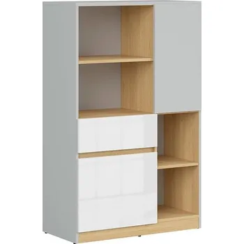 Komoda Komoda Nandu - Black Red White - BRW Světlé Šedá / Dub Polský / Bílý Lesk 79.5x126 cm