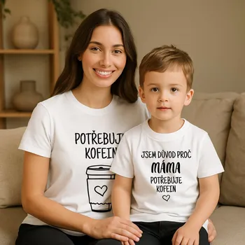 Kojenecké oblečení Tričko pro mámu a dítě KOFEIN Barva: Bílá, Velikost pro dítě: 60-66 (3-6 měsíců), Velikost pro mámu: S