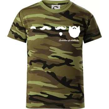 Evolution mustache - Dětské maskáčové triko - 104-110cm / 3-4 roky ( Zelený maskáč )