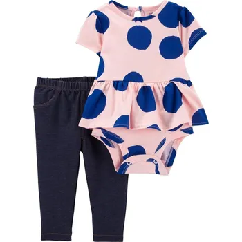 Kojenecká souprava CARTERS CARTER'S Set 2dílný legíny, body kr. rukáv PinkBlue Dots holka NB/ vel. S 56