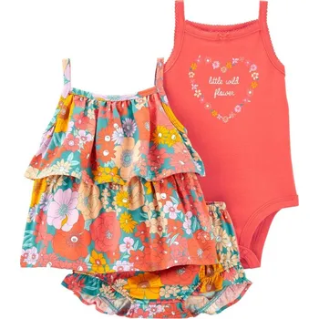 Kojenecká souprava CARTERS CARTER'S Set 3dílný triko na ramínka, body na ramínka, kraťasy Orange Flowers holka 9m