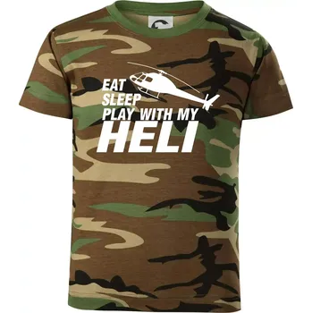 Chlapecké oblečení Eat Sleep Play With My Heli - Dětské maskáčové triko - 122 cm/6 let ( Hnědý maskáč )