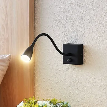 Lampička Lindby Jolka LED lampička na čtení, vypínač, matná černá - Nástěnný držák - šířka 7 cm, výška 7 cm, výstupek 2,5 cm LED 3,3 W celkem - Doprava zdarma