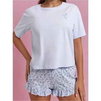 Dámské tričko Sinsay - Dvoudílná pyžamová souprava - modrá - 233FM-05X - 233FM-05X-XS