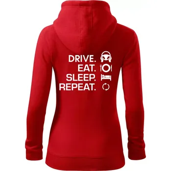 Dámská mikina Drive eat sleep repeat - Dámská mikina trendy zipper s kapucí - M ( Červená )