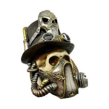 Dekorace - Steampunk - Lebka s plynovou maskou a cylindrem