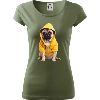 Dámské tričko Mops v mikině - Dámské triko Pure - S ( Khaki )