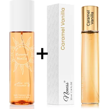 Dámský parfém Neness Caramel Vanilla výhodná sada tělový sprej + parfémovaná voda pro ženy 200ml + 33ml