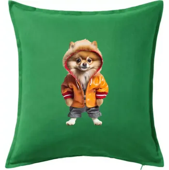 Polštář Pomeranian v bundě - Polštář 50x50 - 50x50 - Včetně výplně ( Středně zelená )