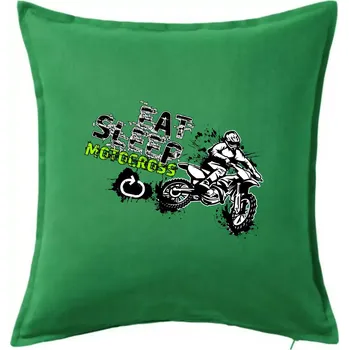 Polštář Eat Sleep Motocross - Polštář 50x50 - 50x50 - Včetně výplně ( Středně zelená )