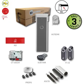 Pohon brány Závora do 8m se zabudovaným majákem a příslušenstvím CT-10224, 1 x SUB44-R, 1 pár FT-32, rameno ASTL8, 1x pryžová páska PROF, integrovaný semafor zelená/červená