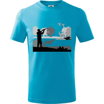 Lovec a ohař v lese - Tričko dětské bavlněné - 98 cm / 2 roky ( Světlý tyrkys )