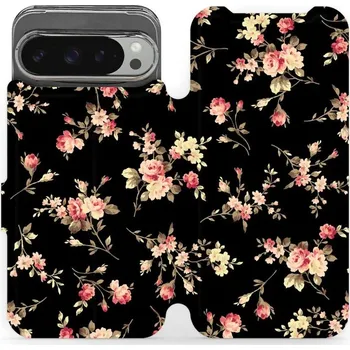 Pouzdro na mobilní telefon Flipové pouzdro Mobiwear - Google Pixel 9 Pro XL - VD02S Květy na černé - VÝPRODEJ (Knížkové flip pouzdro, obal, kryt na mobil Google Pixel 9 Pro XL - VD02S Květy na černé, materiál Umělá kůže + TPU - ochrana 360°, stojánek, silikonová vanička, magnetické