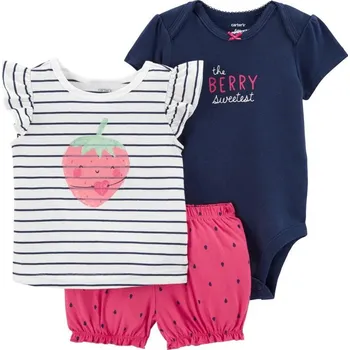 Kojenecká souprava CARTERS CARTER'S Set 3dílný body kr. rukáv, triko kr. rukáv, kraťasy Strawberry Stripes holka NB/ vel. S 56