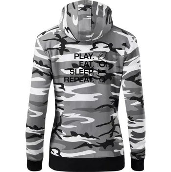 Dámská mikina Play Eat Sleep Repeat americký fotbal - Dámská mikina trendy zipper s kapucí - XS ( Šedý maskáč )
