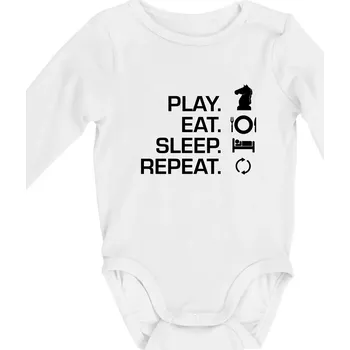 Eat sleep play - šachy - Body kojenecké s dlouhým rukávem - Dlouhý r. do 3 měs ( Bílá )