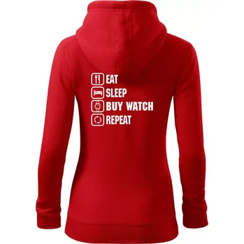 Dámská mikina Eat sleep buy watch reapeat - Dámská mikina trendy zipper s kapucí - S ( Červená )