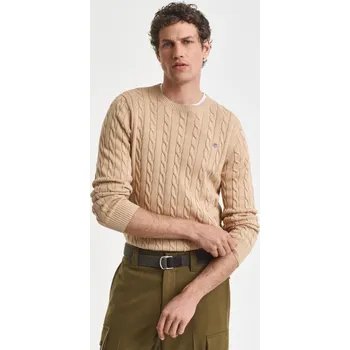 Pánský svetr SVETR GANT COTTON CABLE C-NECK KHAKI MEL