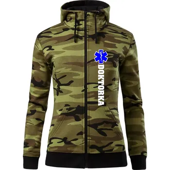 Dámská mikina Hvězda života - doktorka - Dámská mikina trendy zipper s kapucí - XS ( Zelený maskáč )