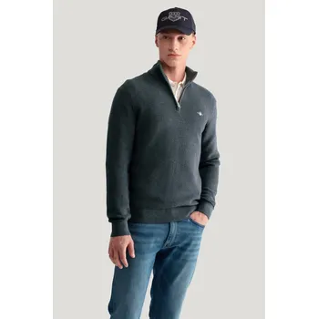 Pánský svetr SVETR GANT TEXTURED COTTON H-ZIP ANTRACIT MELANGE
