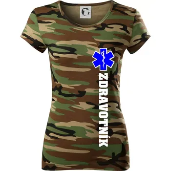 Dámské tričko Hvězda života - zdravotník - Dámské maskáčové triko - 2XL ( Hnědý maskáč )