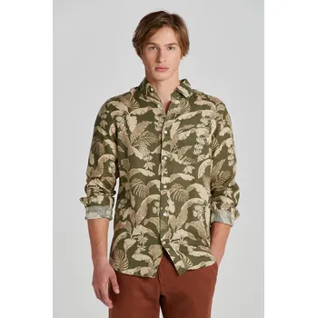 Pánská košile KOŠILE GANT REG LINEN PRINT SHIRT JUNIPER GREEN