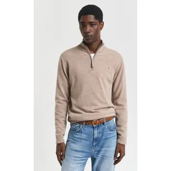 Pánský svetr SVETR GANT SUPERFINE LAMBSWOOL HALF ZIP DK. SAND MELANGE