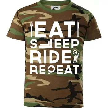 Chlapecké tričko Eat sleep ride moto - Dětské maskáčové triko - 146 cm/10 let ( Hnědý maskáč )