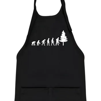 Kuchyňská zástěra Evoluce dřevorubec - pila a strom - Dětská zástěra na vaření - Univerzální velikost ( Černá )