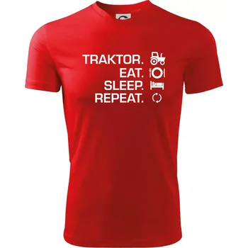Chlapecké tričko Traktor eat sleep repeat - Dětské triko sportovní (dresovina) - 134 cm/8 let ( Červená )