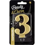 Svíčka dortová číslice 3 metalická, zlatá 8 cm