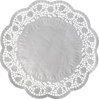 Jednorázové nádobí Dekorativní krajka kulatá bílá, průměr 26 cm - 100 ks